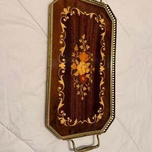 Mid Century Italian Marquetry Inlaid Wood Serving Tray